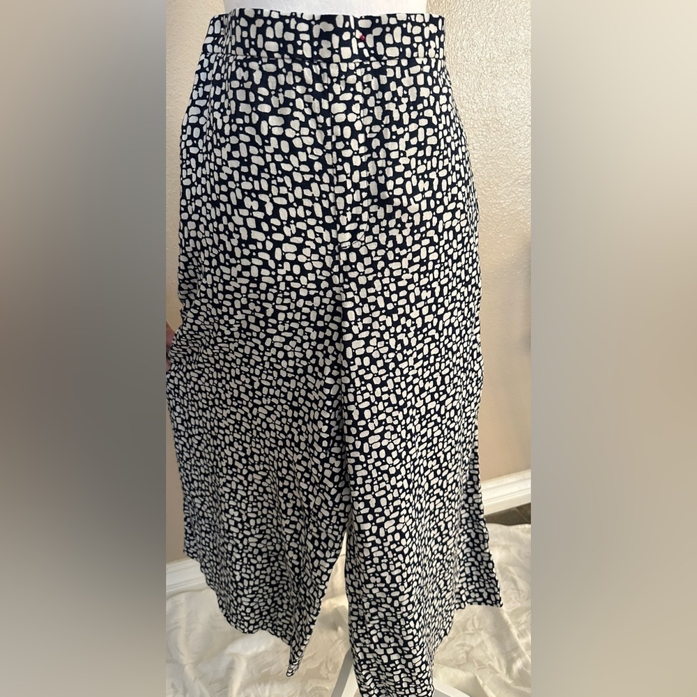 Banana Republic Navy and White Cropped Linen Blend Wide Leg Pants NWT